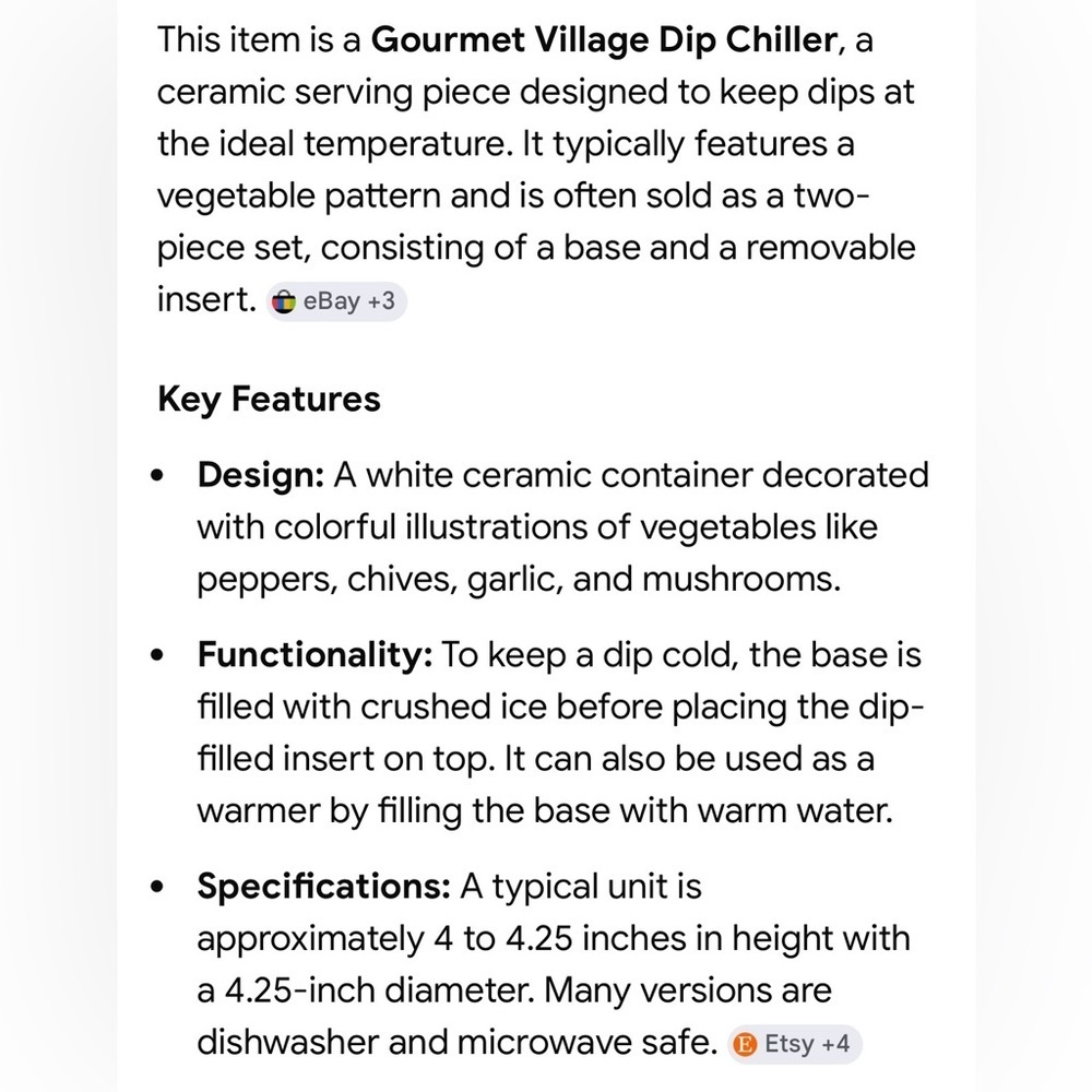 2 for $30 ✅Gourmet Village Ceramic Dip Chiller - Picture 3 of 12
